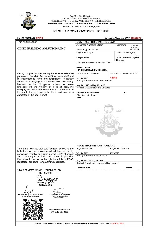 PCAB License – Category B with Government